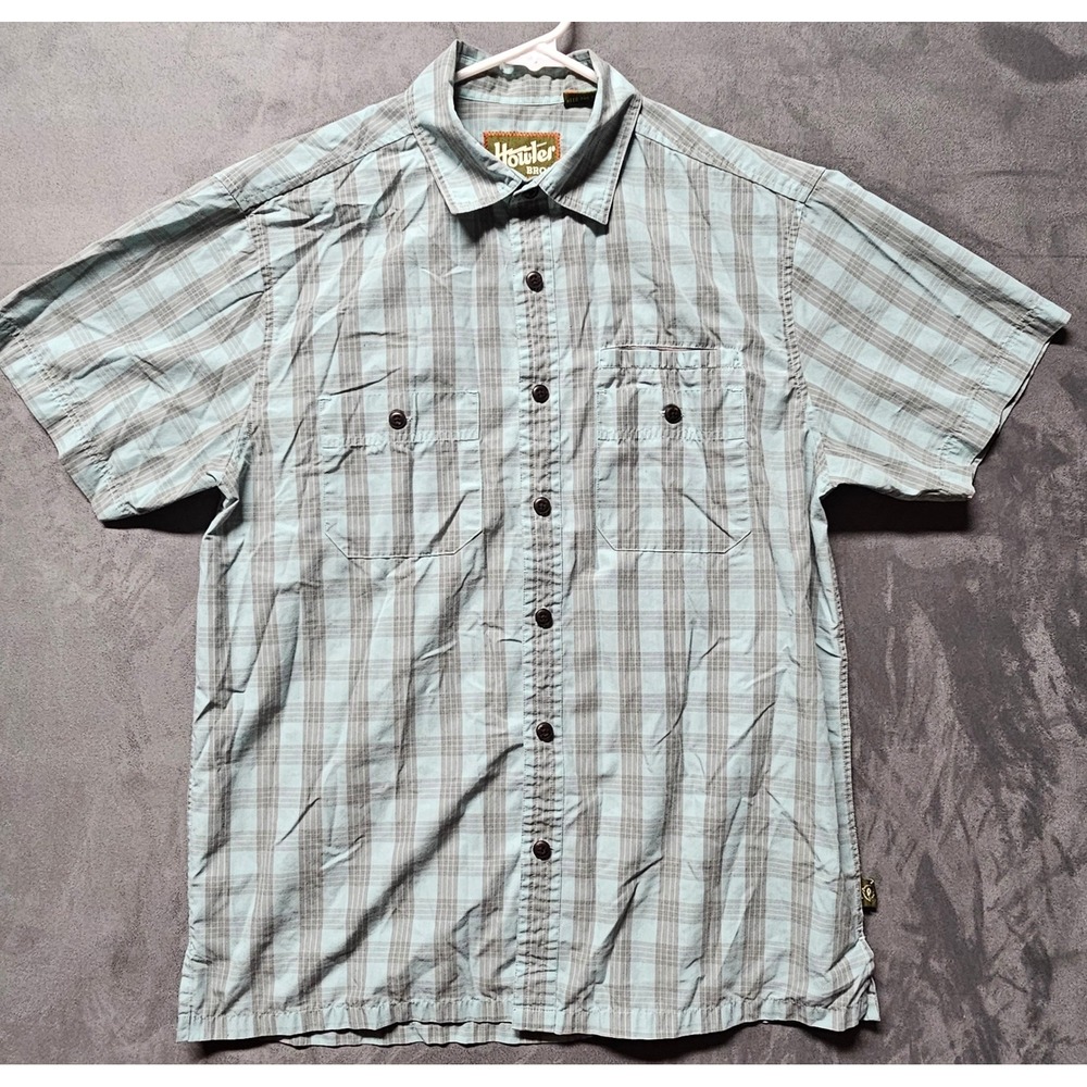 Howler Bros Mens Small Blue Grey Plaid Short Sleeve Button-up Shirt Pockets‎